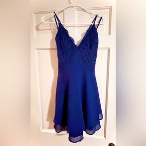Windsor Blue A-line Lace Top Mini Dress
